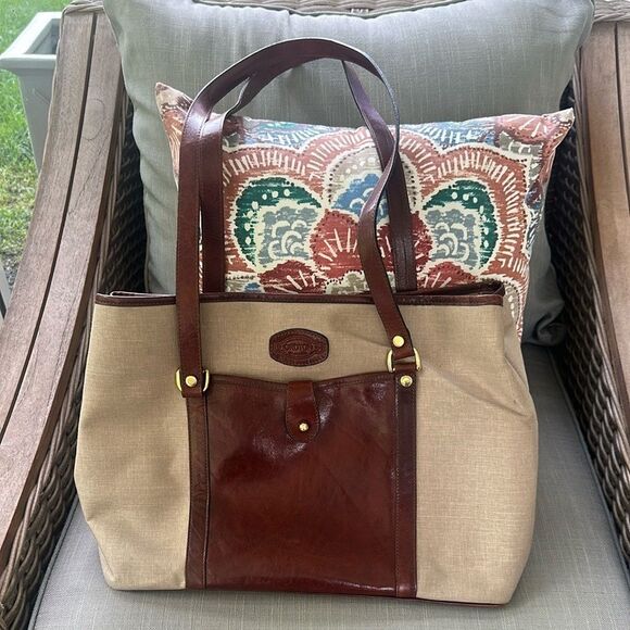 Oroton Australia Canvas & Leather Tote Bag - Picture 1 of 9